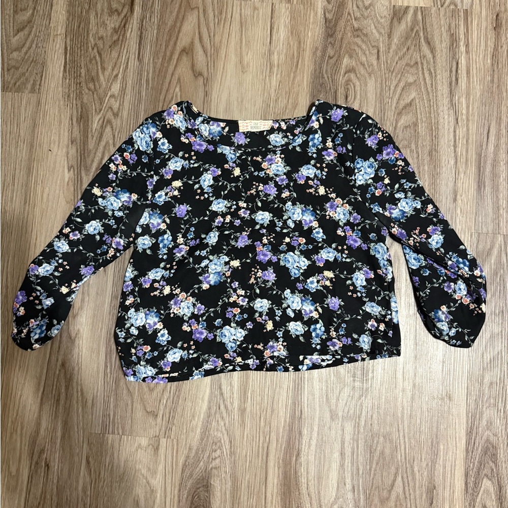 Pink Republic Black and Purple Floral Blouse